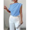 imageSOLY HUX Womens Blouse Ruched Off The Shoulder Short Sleeve Asymmetric Neck Summer TopsSolid Light Blue