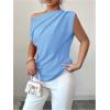 imageSOLY HUX Womens Blouse Ruched Off The Shoulder Short Sleeve Asymmetric Neck Summer TopsSolid Light Blue