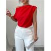 imageSOLY HUX Womens Blouse Ruched Off The Shoulder Short Sleeve Asymmetric Neck Summer TopsSolid Red