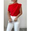 imageSOLY HUX Womens Blouse Ruched Off The Shoulder Short Sleeve Asymmetric Neck Summer TopsSolid Red