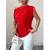 imageSOLY HUX Womens Blouse Ruched Off The Shoulder Short Sleeve Asymmetric Neck Summer TopsSolid Red