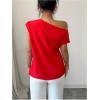 imageSOLY HUX Womens Blouse Ruched Off The Shoulder Short Sleeve Asymmetric Neck Summer TopsSolid Red