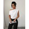 imageSOLY HUX Womens Blouse Ruched Off The Shoulder Short Sleeve Asymmetric Neck Summer TopsSolid White