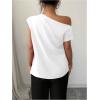 imageSOLY HUX Womens Blouse Ruched Off The Shoulder Short Sleeve Asymmetric Neck Summer TopsSolid White