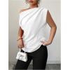 imageSOLY HUX Womens Blouse Ruched Off The Shoulder Short Sleeve Asymmetric Neck Summer TopsSolid White