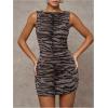 imageSOLY HUX Womens Bodycon Mini Dress Y2k Animal Print Crewneck Sleeveless Ruched Party Club DressesBrown Tiger