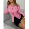 imageSOLY HUX Womens Button Down Ruched Blouse Long Sleeve Shirts Slim Fit Aesthetic TopsPure Pink