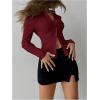 imageSOLY HUX Womens Button Down Ruched Blouse Long Sleeve Shirts Slim Fit Aesthetic TopsSolid Burgundy