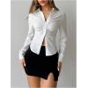 imageSOLY HUX Womens Button Down Ruched Blouse Long Sleeve Shirts Slim Fit Aesthetic TopsSolid White