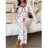 imageSOLY HUX Womens Cute Print Pajamas 2 Piece Bowknot Long Sleeve Top and Pants Sleepwear Pjs SetsWhite Strawberry