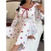 imageSOLY HUX Womens Cute Print Pajamas 2 Piece Bowknot Long Sleeve Top and Pants Sleepwear Pjs SetsWhite Strawberry