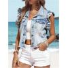 imageSOLY HUX Womens Denim Jacket Ruffle Cap Sleeve Button Down Trendy Crop Jean Jackets CoatPlain Blue