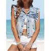 imageSOLY HUX Womens Denim Jacket Ruffle Cap Sleeve Button Down Trendy Crop Jean Jackets CoatPlain Blue