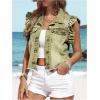 imageSOLY HUX Womens Denim Jacket Ruffle Cap Sleeve Button Down Trendy Crop Jean Jackets CoatPlain Green