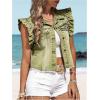 imageSOLY HUX Womens Denim Jacket Ruffle Cap Sleeve Button Down Trendy Crop Jean Jackets CoatPlain Green