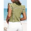 imageSOLY HUX Womens Denim Jacket Ruffle Cap Sleeve Button Down Trendy Crop Jean Jackets CoatPlain Green
