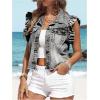 imageSOLY HUX Womens Denim Jacket Ruffle Cap Sleeve Button Down Trendy Crop Jean Jackets CoatPlain Light Grey