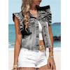 imageSOLY HUX Womens Denim Jacket Ruffle Cap Sleeve Button Down Trendy Crop Jean Jackets CoatPlain Light Grey