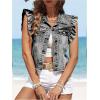 imageSOLY HUX Womens Denim Jacket Ruffle Cap Sleeve Button Down Trendy Crop Jean Jackets CoatPlain Light Grey