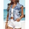 imageSOLY HUX Womens Denim Jacket Ruffle Cap Sleeve Button Down Trendy Crop Jean Jackets CoatPure Blue