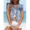 imageSOLY HUX Womens Denim Jacket Ruffle Cap Sleeve Button Down Trendy Crop Jean Jackets CoatPure Blue