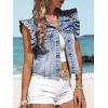 imageSOLY HUX Womens Denim Jacket Ruffle Cap Sleeve Button Down Trendy Crop Jean Jackets CoatPure Blue