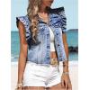 imageSOLY HUX Womens Denim Jacket Ruffle Cap Sleeve Button Down Trendy Crop Jean Jackets CoatSolid Blue