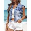 imageSOLY HUX Womens Denim Jacket Ruffle Cap Sleeve Button Down Trendy Crop Jean Jackets CoatSolid Blue
