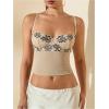 imageSOLY HUX Womens Floral Lace Trim Camisole Spaghetti Strap Fitted Shirt Top Summer Crop Cami TopsApricot Floral