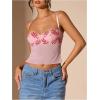 imageSOLY HUX Womens Floral Lace Trim Camisole Spaghetti Strap Fitted Shirt Top Summer Crop Cami TopsPink Floral