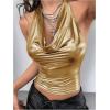 imageSOLY HUX Womens Halter Crop Tops Y2k Metallic Cowl Neck Open Back Concert Going Out Top StreetwearPure Gold