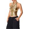 imageSOLY HUX Womens Halter Crop Tops Y2k Metallic Cowl Neck Open Back Concert Going Out Top StreetwearPure Gold
