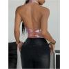 imageSOLY HUX Womens Halter Crop Tops Y2k Metallic Cowl Neck Open Back Concert Going Out Top StreetwearPure Pink