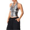 imageSOLY HUX Womens Halter Crop Tops Y2k Metallic Cowl Neck Open Back Concert Going Out Top StreetwearPure Silver