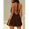 imageSOLY HUX Womens Halter Mini Dress Deep V Neck Draped Ruffle Hem Backless Sleeveless Party DressesPlain Brown