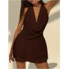 imageSOLY HUX Womens Halter Mini Dress Deep V Neck Draped Ruffle Hem Backless Sleeveless Party DressesPlain Brown