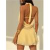 imageSOLY HUX Womens Halter Mini Dress Deep V Neck Draped Ruffle Hem Backless Sleeveless Party DressesSolid Yellow