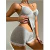 imageSOLY HUX Womens Lace Pajama Set V Neck Cami Tops and Shorts Sleepwear LoungewearPlain Light Grey