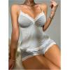 imageSOLY HUX Womens Lace Pajama Set V Neck Cami Tops and Shorts Sleepwear LoungewearPlain Light Grey