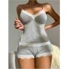 imageSOLY HUX Womens Lace Pajama Set V Neck Cami Tops and Shorts Sleepwear LoungewearPlain Light Grey