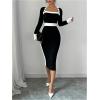 imageSOLY HUX Womens Long Sleeve Square Neck Bodycon Elegant Midi Dress Pencil Cocktail Party DressesBlack and White