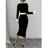 imageSOLY HUX Womens Long Sleeve Square Neck Bodycon Elegant Midi Dress Pencil Cocktail Party DressesBlack and White