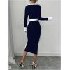 imageSOLY HUX Womens Long Sleeve Square Neck Bodycon Elegant Midi Dress Pencil Cocktail Party DressesDark Blue and White