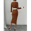 imageSOLY HUX Womens Long Sleeve Square Neck Bodycon Elegant Midi Dress Pencil Cocktail Party DressesKhaki and White