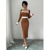 imageSOLY HUX Womens Long Sleeve Square Neck Bodycon Elegant Midi Dress Pencil Cocktail Party DressesKhaki and White