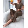 imageSOLY HUX Womens Lounge Set Short Sleeve Crop Top and Wide Leg Pants Pajamas 2 Piece SleepwearChocolate Brown