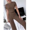 imageSOLY HUX Womens Lounge Set Short Sleeve Crop Top and Wide Leg Pants Pajamas 2 Piece SleepwearChocolate Brown