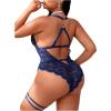 imageSOLY HUX Womens Plus Size Lace Lingerie Set Deep V Neck Teddy Bodysuit Babydoll Nightwear with Leg RingSolid Blue