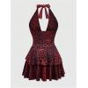 imageSOLY HUX Womens Plus Size Leopard Print Halter Dress Y2k Gothic Deep V Cheetah Tie Backless Layered Ruffle Mini DressesBurgundy Leopard