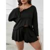 imageSOLY HUX Womens Plus Size Pajama Set Lettuce Trim Long Sleeve Sleepwear T Shirt Tops and Shorts LoungewearPlain Black